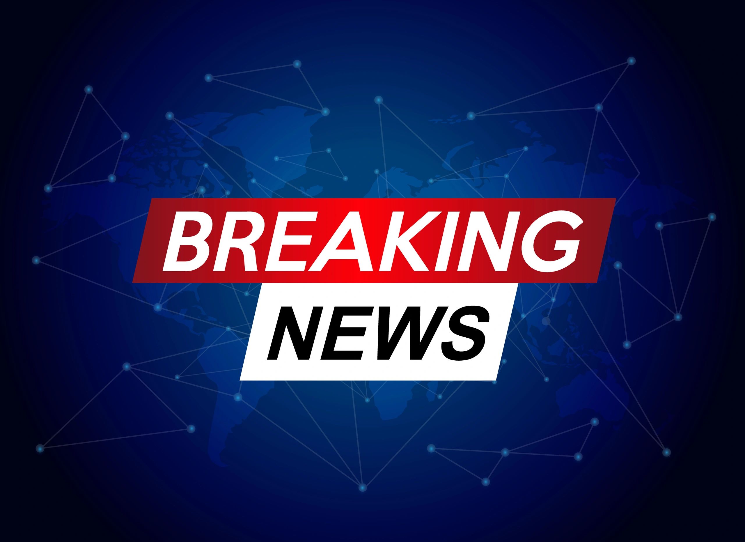 Breaking news graphic with world map background