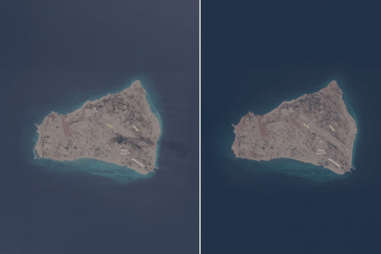 صور فضائية تكشف عن حريق ضخم في منشأة نفط استراتيجية بجزيرة سيري الإيرانية