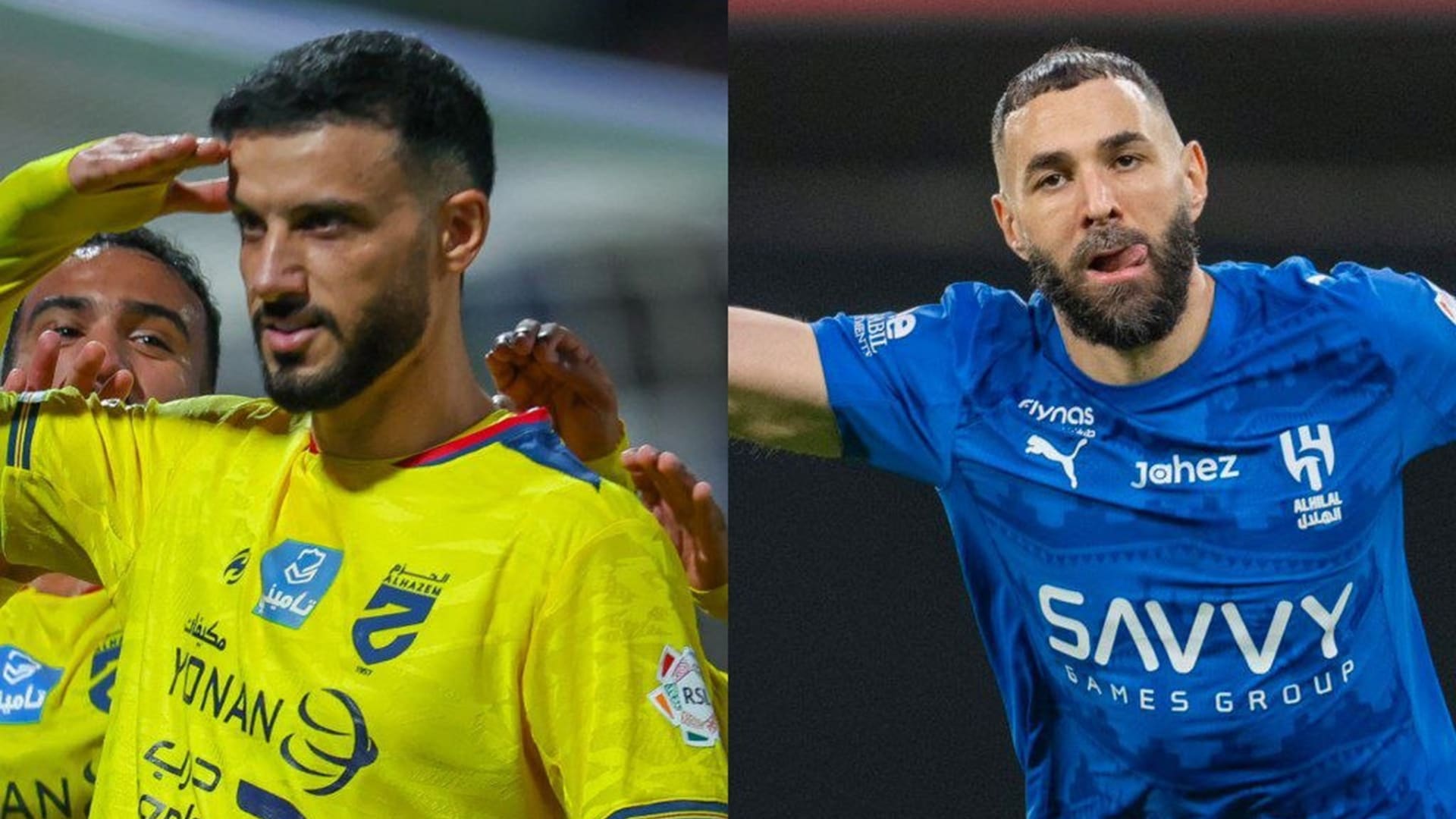 لحظة مميزة تجمع بنزيما وعمر السومة خلال مباراة الهلال والحزم في دوري روشن