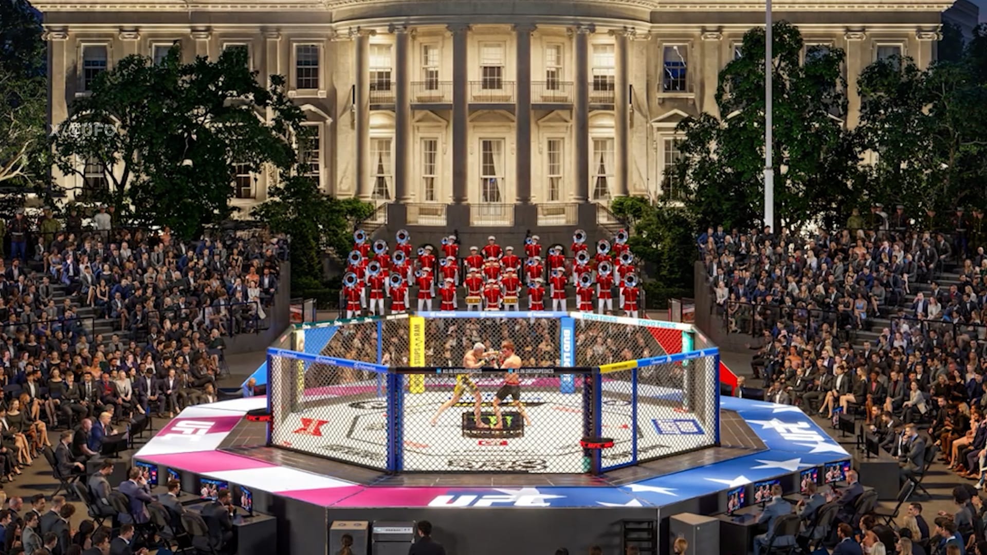 بناء حلبة قتال UFC في الحديقة الجنوبية للبيت الأبيض استعداداً لفعالية يوم ميلاد ترامب