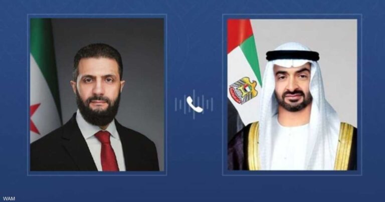 محمد بن زايد والشرع يناقشان تعزيز التعاون والقضايا الإقليمية