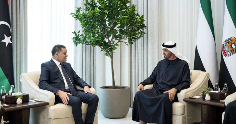 محمد بن زايد يستقبل الدبيبة ويبحثان تعزيز العلاقات الثنائية والقضايا الإقليمية