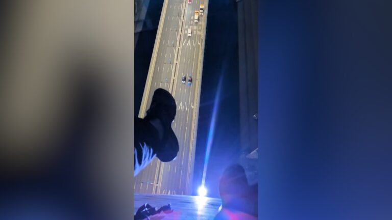 شرطة ملبورن توقف رسامًا بعد تسلقه برج جسر بولت ورسمه لوحة كرتونية ضخمة
