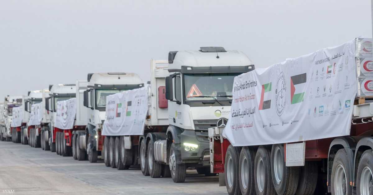 دخول 75 شاحنة مساعدات إماراتية إلى غزة بـ800 طن ضمن عملية الفارس الشهم 3