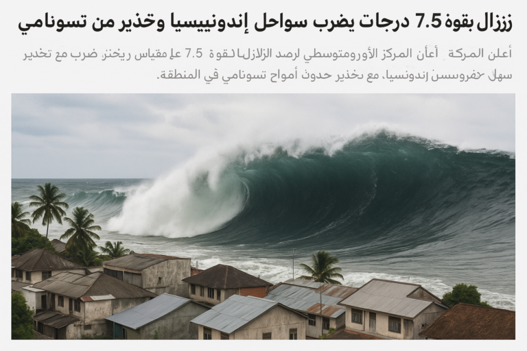 زلزال قوي يضرب سواحل إندونيسيا بقوة 7.5 وتحذير من تسونامي