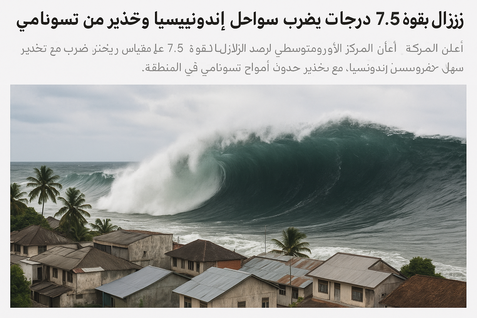زلزال قوي يضرب سواحل إندونيسيا بقوة 7.5 وتحذير من تسونامي