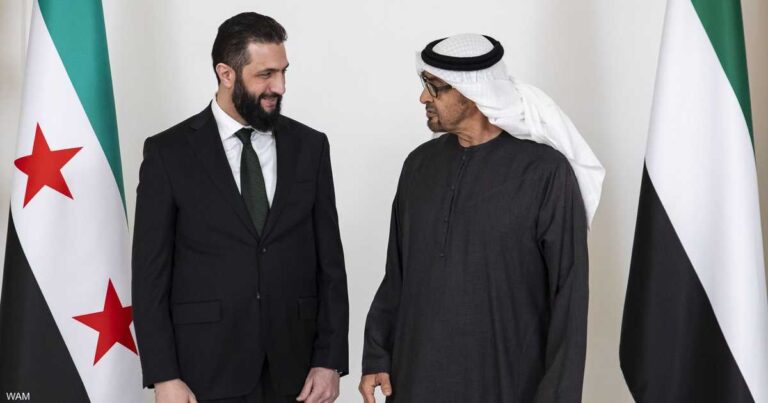 محمد بن زايد وأحمد الشرع يبحثان تعزيز التعاون الإماراتي السوري في المجالات التنموية والاقتصادية